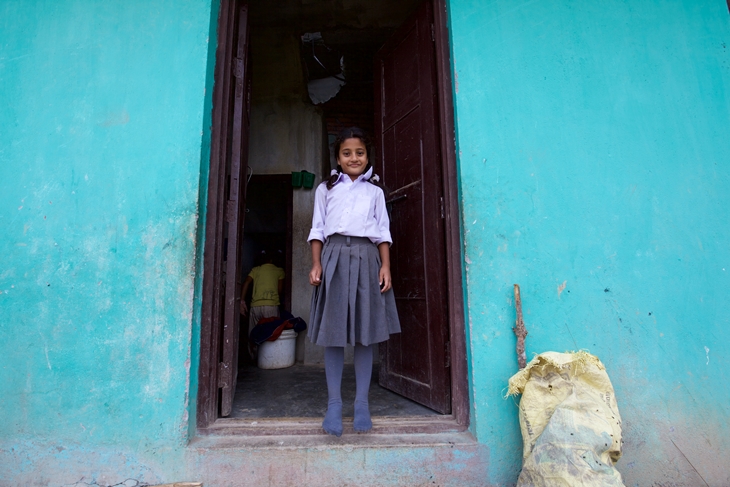 Yogendra Puri's eldest daughter Esther in her school uniform. Photo Credit: Mithila Jariwala