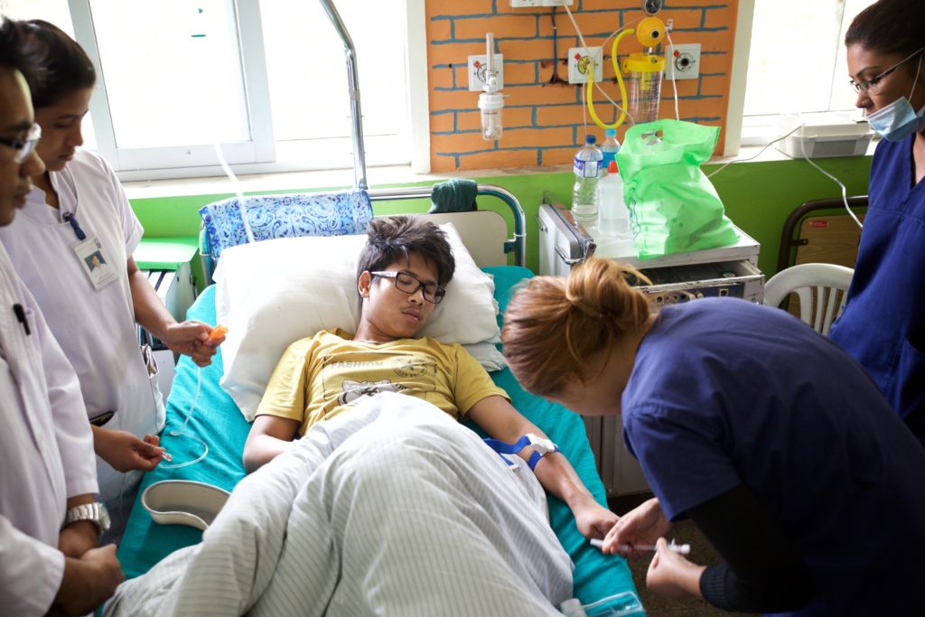 Suzen getting his blood drawn in Dhulikhel Hospital. He had high fever for 10 days before he was admitted to the hospital. Photo Credit: Mithila Jariwala