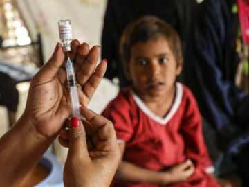 close up of typhoid conjugate vaccine in Pakistan campaign