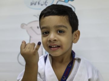 Child received typhoid conjugate vaccine in Sindh province, Pakistan