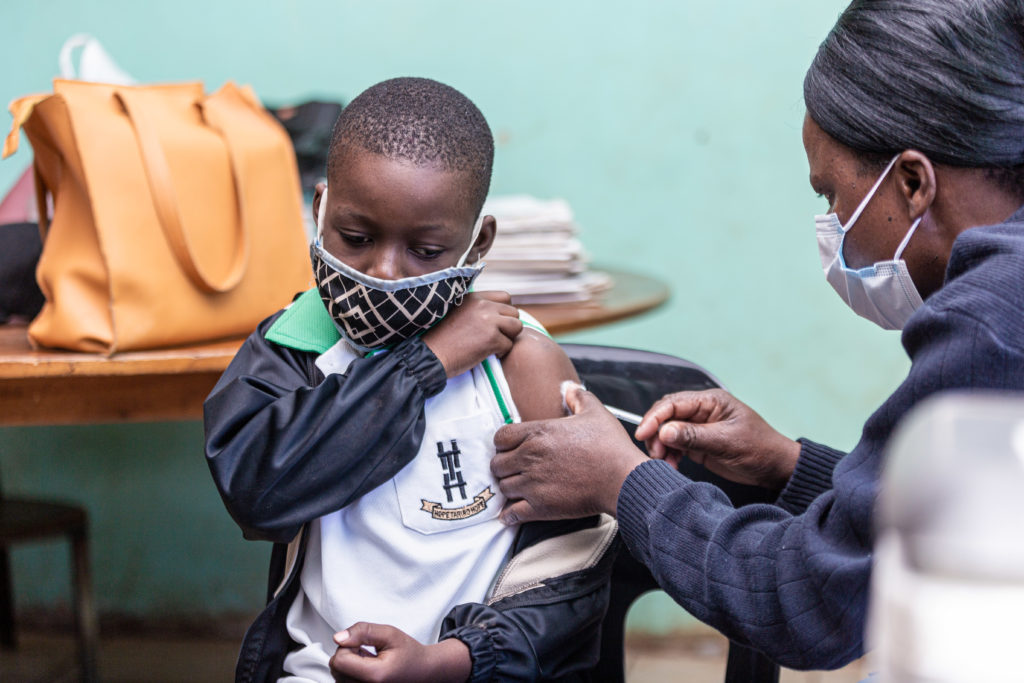 A child receives TCV during the campaign in Zimbabwe.