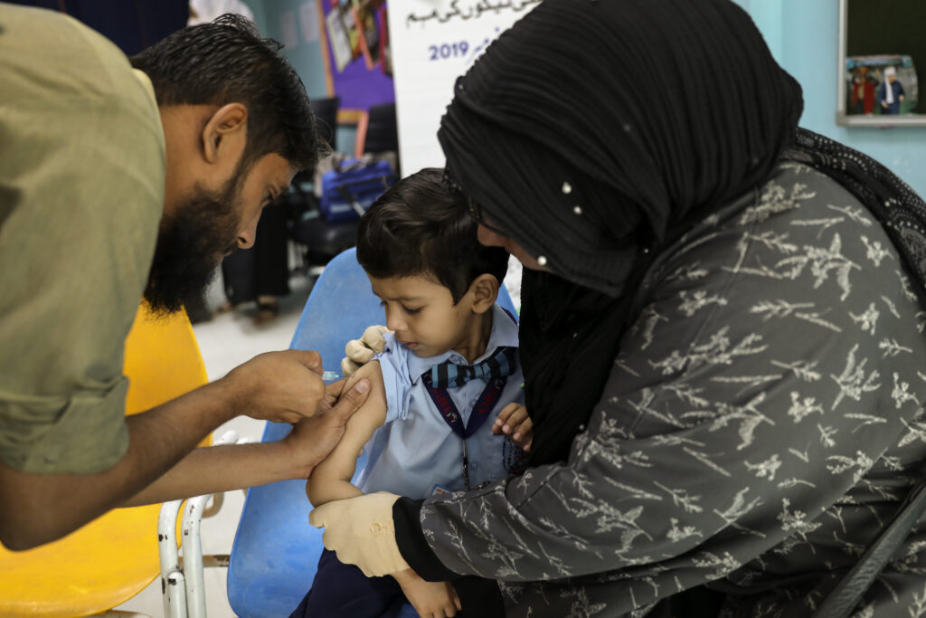 Pakistan was the first country to introduce typhoid conjugate vaccine (TCV). Government launched two weeks long typhoid vaccination campaign, which aims to vaccinate all children between 9 months to 15 years of age in urban districts of Sindh. Photo: PATH/Asad Zaidi