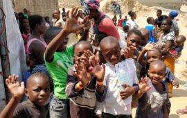 Children at typhoid conjugate vaccine vaccination site, Malawi