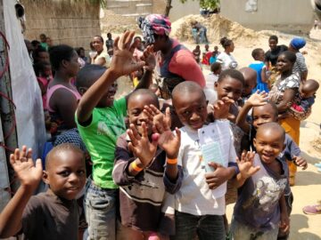 Children at typhoid conjugate vaccine vaccination site, Malawi