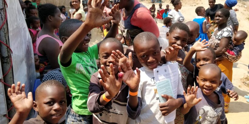 Children at typhoid conjugate vaccine vaccination site, Malawi