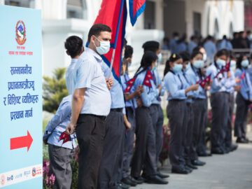 Children get ready to receive TCV during Nepal's introduction