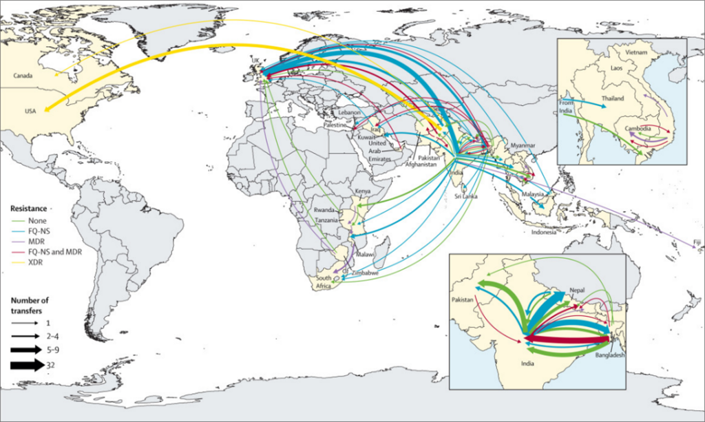 Map showing spread of resistant typhoid strains