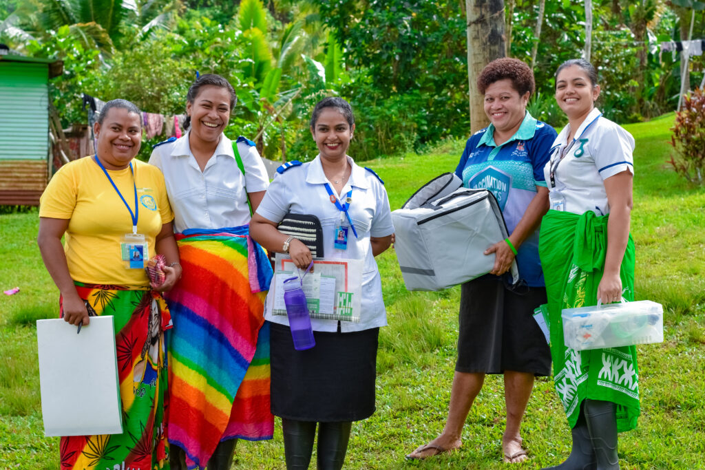 A team of public health workers set up a vaccination site in the Daroko settlement of Vunivesi in Cakaudrove during the Northern Division’s typhoid conjugate vaccine campaign. Credit: IVI/Navneel Kumar