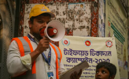 An immunization campaign worker spreading the word about TCV during Bangladesh’s TCV introduction in 2025.
