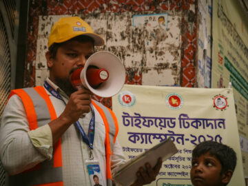 An immunization campaign worker spreading the word about TCV during Bangladesh’s TCV introduction in 2025.