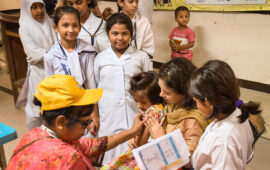 Children line up to receive TCV during Bangladesh’s TCV introduction campaign.