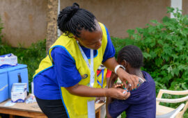 A health care worker delivers typhoid conjugate vaccine during Kenya's TCV introduction campaign.